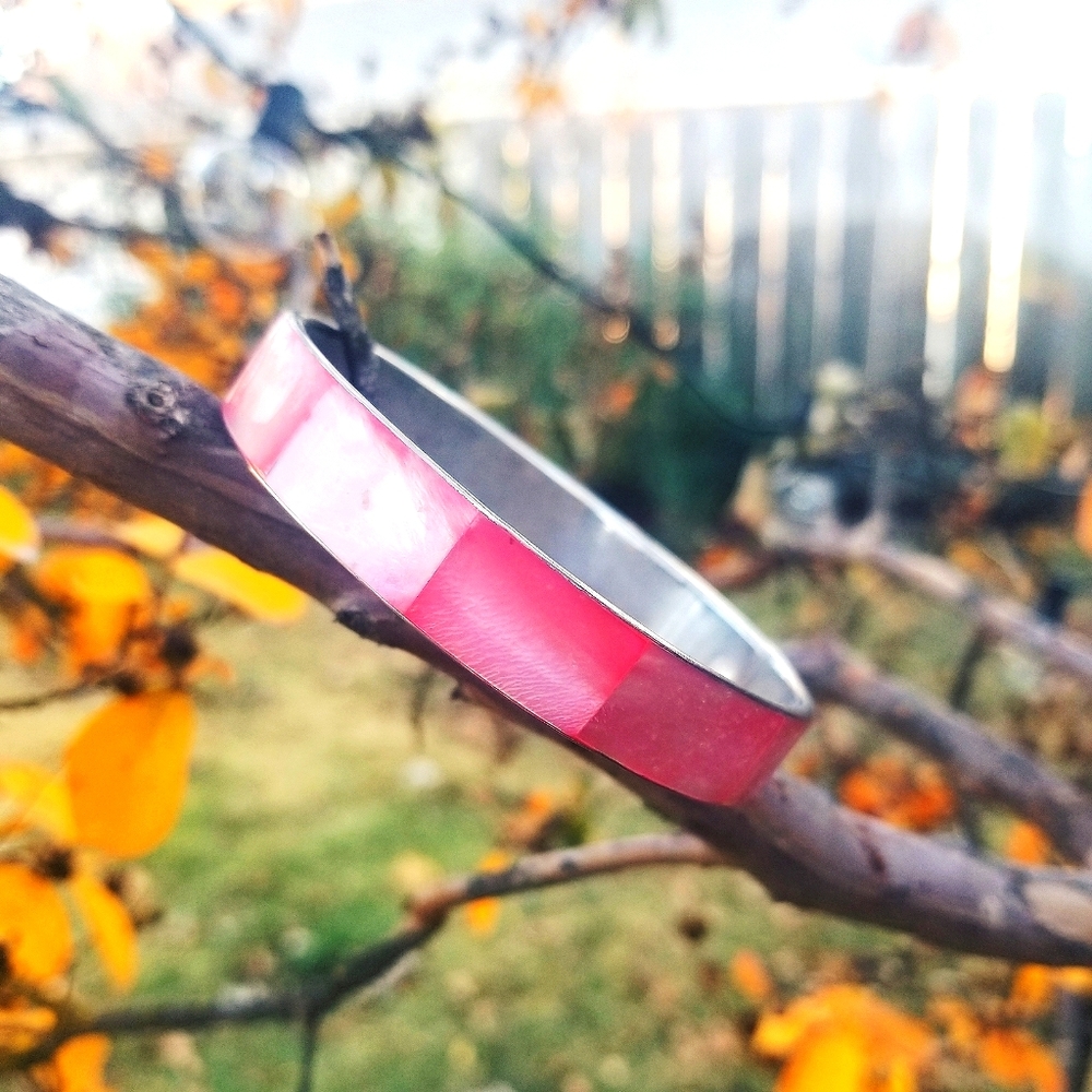 Vintage Pink Abalone Shell Bangle Bracelet